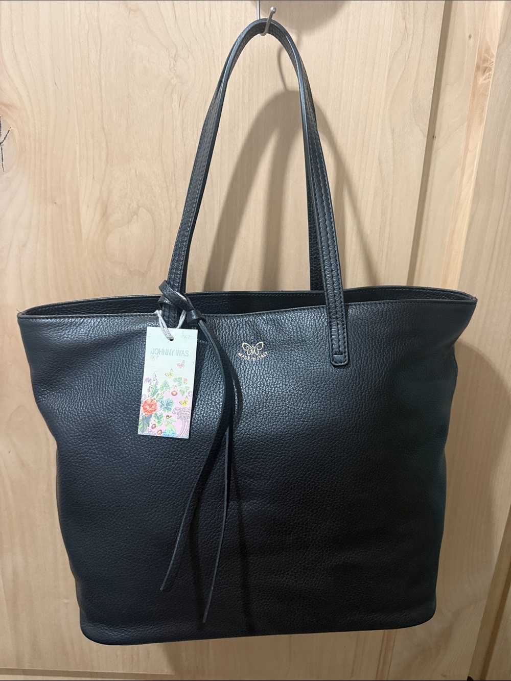 Johnny Was Black Pebbled Leather Everyday Tote with Gold Logo